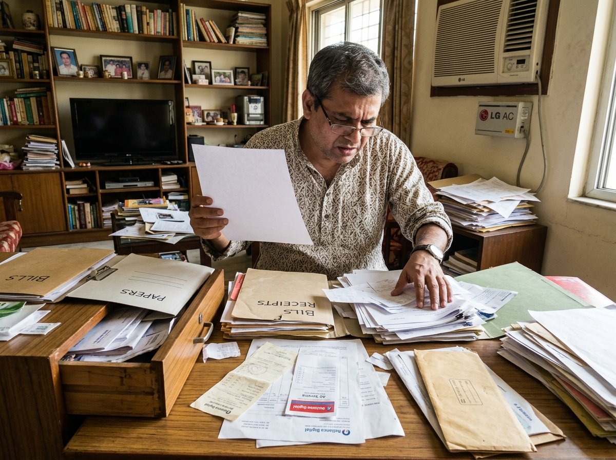 Searching drawers looking for misplaced invoice
